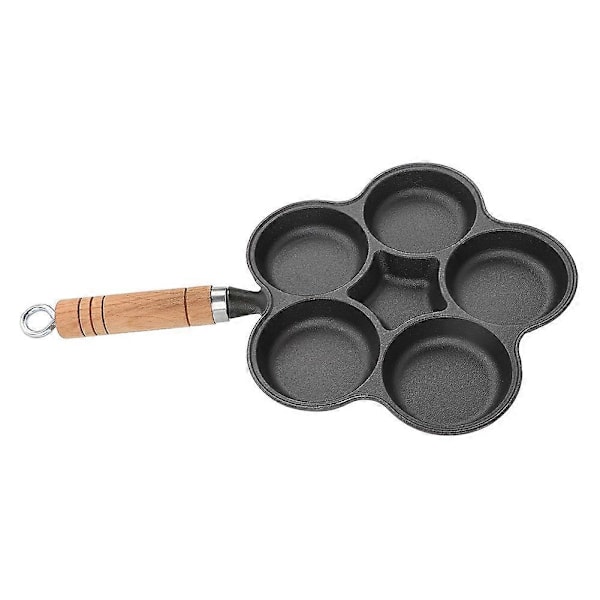 Støbejernspande, ubelagt morgenmadspande, non-stick omeletpande, fem-huls hamburgerform, ægge dumpling