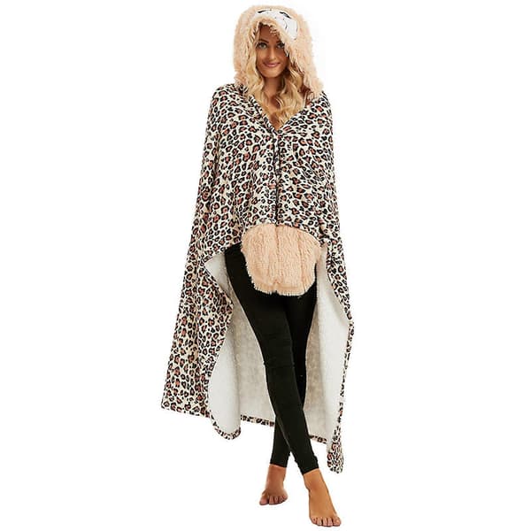 Bærbar Hætteplaid til Voksne - Fluffy Superblød Shaggy Varm Plaid Kappe Khaki