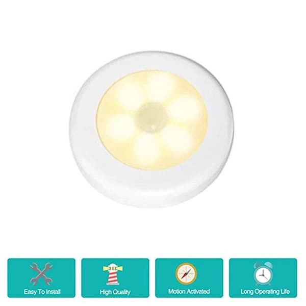 Rund sensorlampe, smart nattlys, LED-sensorlampe, menneskelig infrarød sensorlampe, LED-skaplys, garderobelys