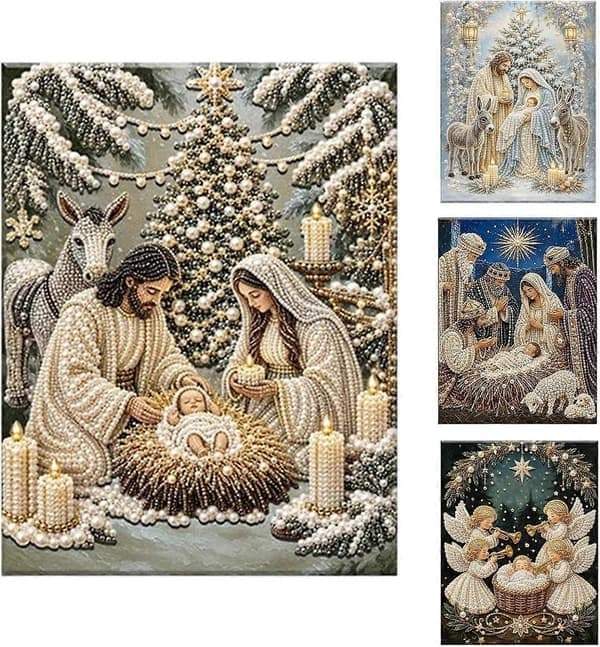 Julkrubba Diamantmålningssats, Klassisk Julkrubba Konstpysselkit, DIY Handgjord Dekor För Julväggsdisplay B