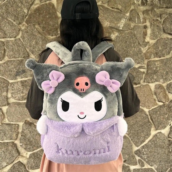 Ny Sanrio Cartoon Söt Plysch Ryggsäck Cinnamoroll Kuromi Flicka Hjärta Stor Kapacitet My Melody Axelväska Barn Julgåva Purin