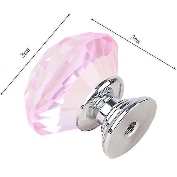 10 stk. 30 mm - Glaskabsknop i krystalform - Pink