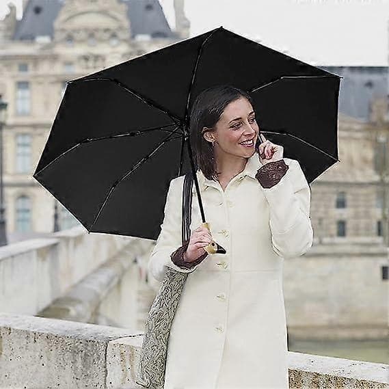 Kompakte paraplyer for regn og sol, reiseparaply med andehodehåndtaksdesign Black Rain Umbrellas