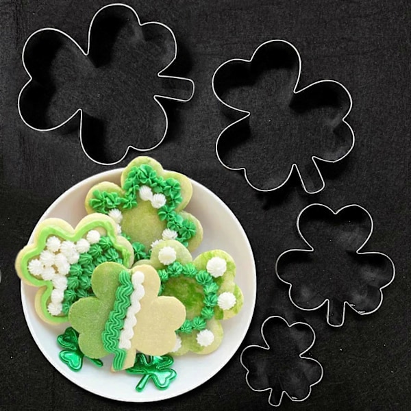 Kløver Kakeform Sett (4 stk) Shamrock Kakeform St. Patrick's Day Vårfest Dekorasjoner Irsk Shamrock Form Kakeformer for Baking (Stai