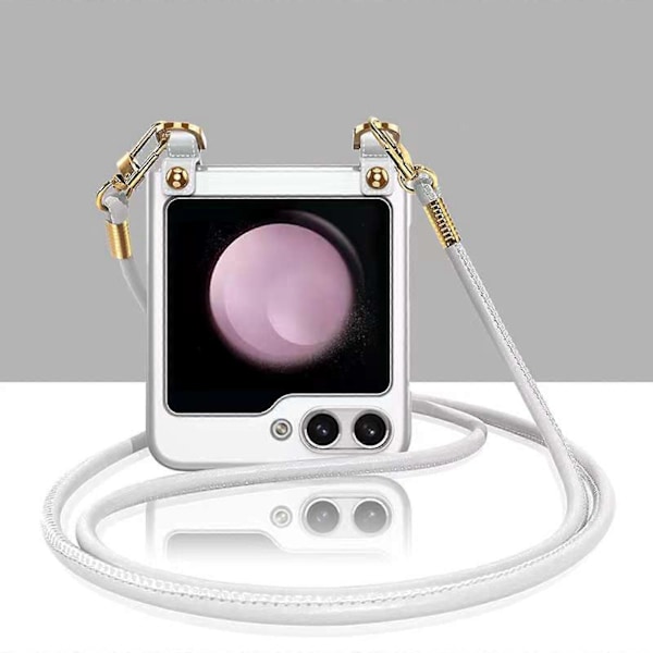 For Samsung Galaxy Z Flip 5 Deksel Med Crossbody-stropp, Slankt Hardt PC All-inclusive Deksel Med Ytre Skjermbeskytter Silver