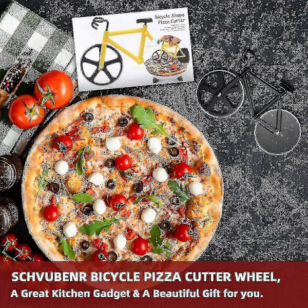 Polkupyörän pizzaleikkuripyörä - Hauskoja tupaantuliaisia miehille - Polkupyörän pizzaleikkuri - Hienoja keittiölahjoja - Ruostumattomasta teräksestä valmistettu pizzaleikkuri - (musta)