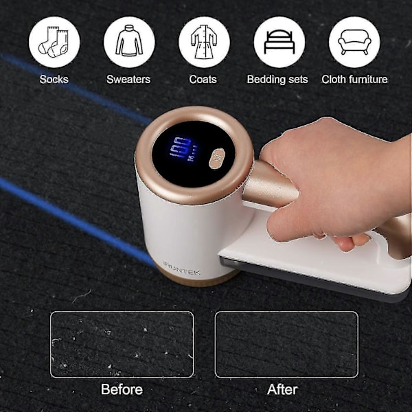 Elektrisk Fussel Fjerner, Genopladelig Stofshaver Med LED Display & Stor Affaldsboks Til Fjernelse Af Fnuller Fra Tøj White gold B