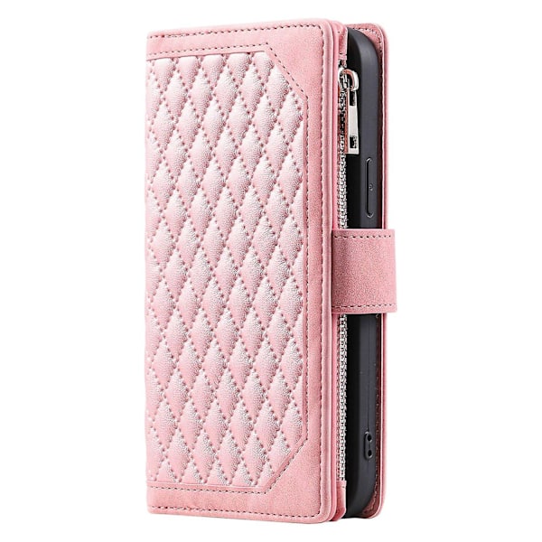För iPhone 14 Pro 6.1 tum Ficka med dragkedja Telefonfodral Texturerat PU-läder Flip Plånboksställ Pink gold Style C iPhone 14 Pro