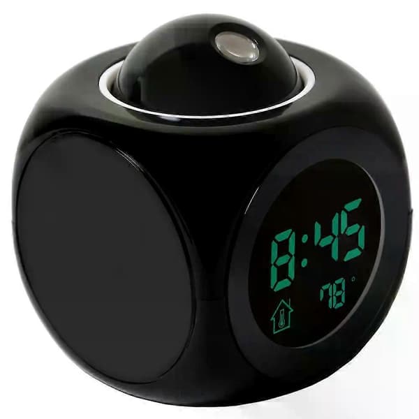 Projektionsväckarklocka Takdisplay Snooze Skrivbordsklocka Röst Multifunktionell Digital Projektionsklocka Temperaturdisplay White
