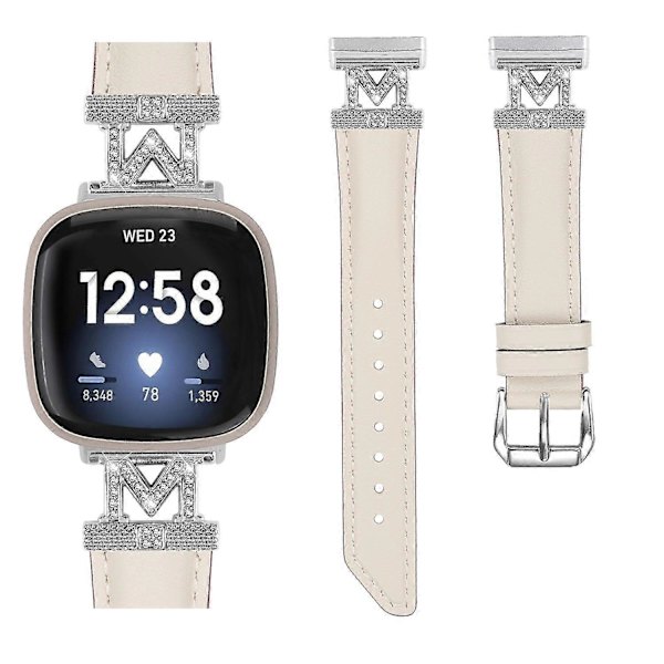 Ægte læderrem i M-form til Fitbit Versa 3/Versa 4/Sense/Sense 2 Apricot Fitbit Versa 3