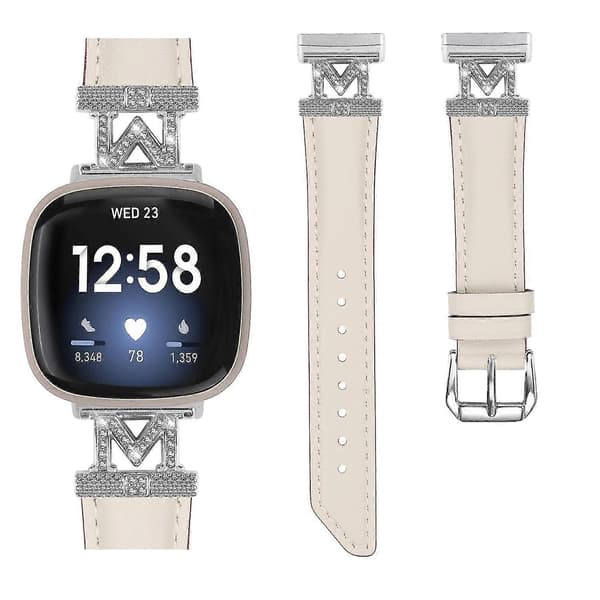 Äkta läderarmband i M-form för Fitbit Versa 3/Versa 4/Sense/Sense 2 Apricot Fitbit Versa 3