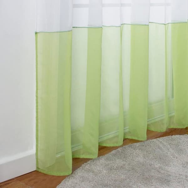 Blomstrete voile-gardiner med broderi og hemper, vinduspanelet for soverom og stue, 2 paneler, grønn, B140cm x H245cm