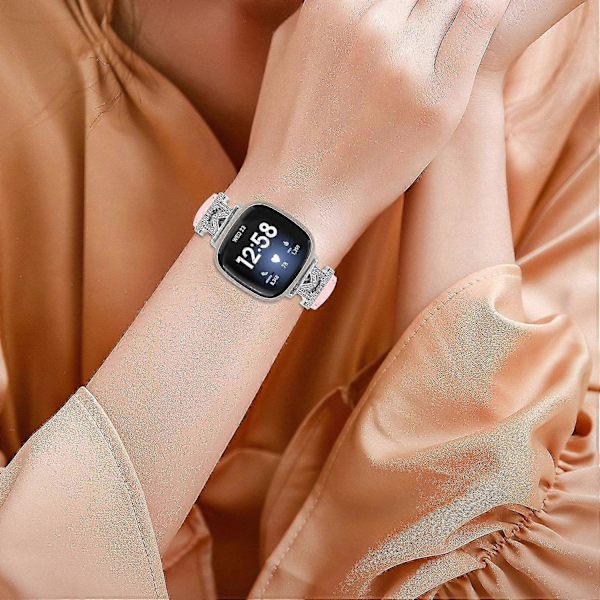 Ægte læderrem i M-form til Fitbit Versa 3/Versa 4/Sense/Sense 2 Pink Fitbit Versa 3