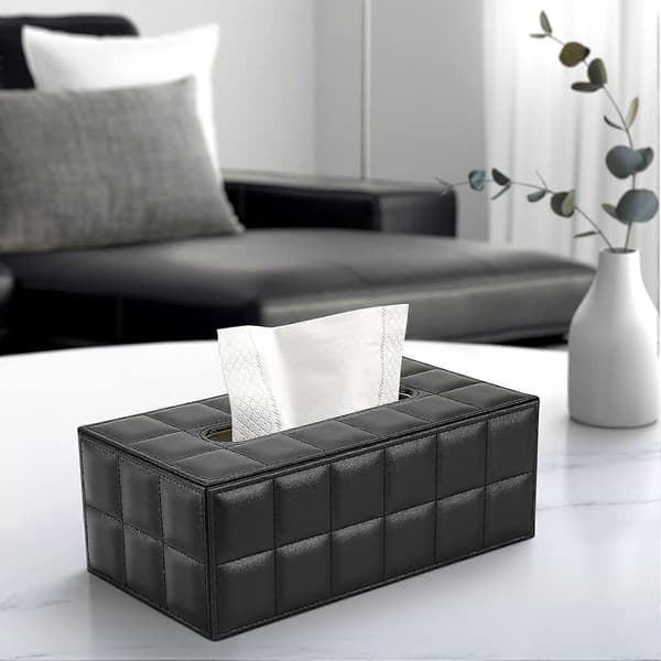 Rektangulär Tissue Box Cover Tissue Box Cover PU Läder Ansiktsvävnadsdispenser för Hem Badrum, Vardagsrum, Sovrum, Matsal, Kontor black