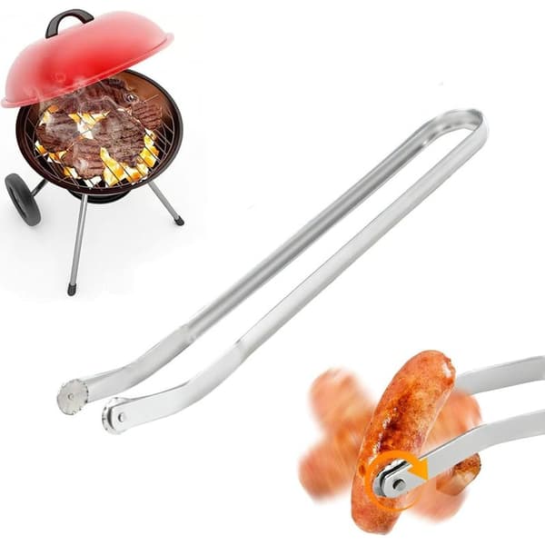 BBQ Pølsetang, 38 cm Hjulgrilltang, BBQ Pølsevendingstang for Matlaging