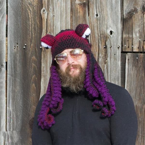 Bläckfisk Vuxen Tentakelhatt Handvävd Stickad Bläckfiskhatt Jul Halloween Kostym Cosplay (Vit)