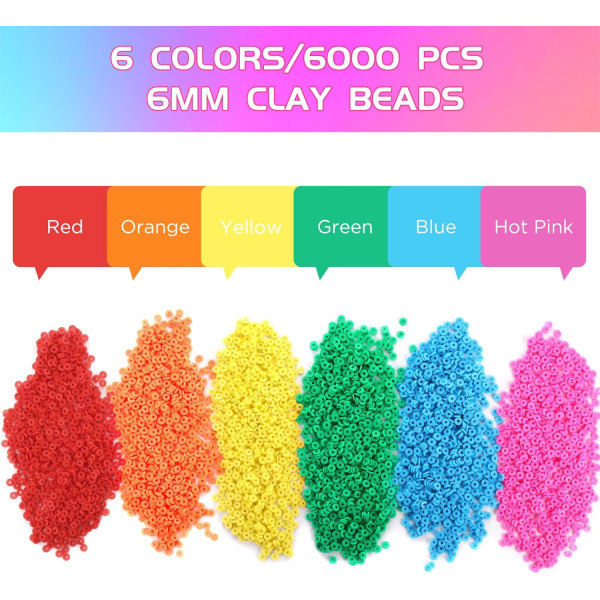 Lerreper for armbåndslaging, perler i polymerleire, flate runde skiveperler for smykkeproduksjon (6 mm) Rainbow
