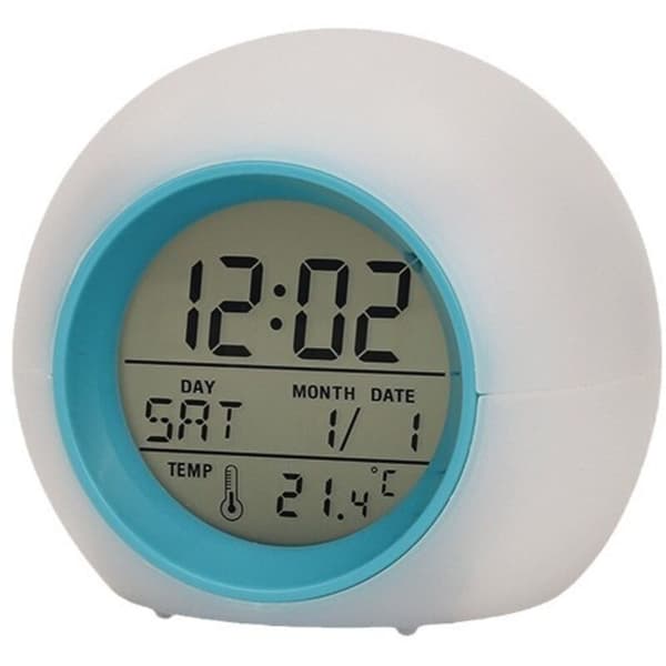 Fargeskiftende vekkerklokke for barn, multifunksjonell vekkerklokke med lys, digitalt display, termometer, timer med slumrefunksjon