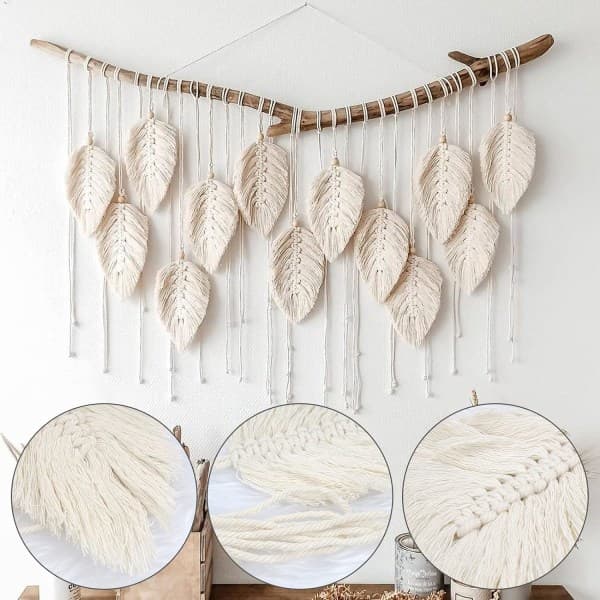 4-pak Boho Blad Bomuldsgardin Tiebacks Macrame Gardin Tiebacks Gardin Tiebacks Beige Bomuldsreb Tiebacks