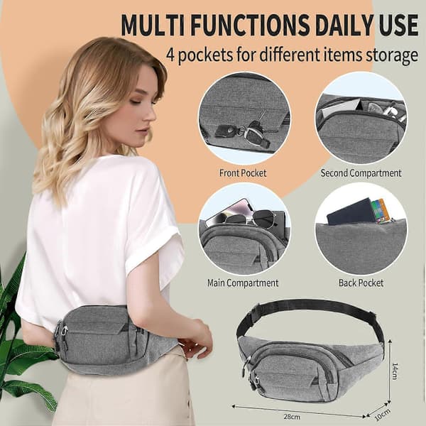 Midjeväskor för kvinnor och män, midjeväska för löpning och promenader, vattentäta midjeväskor justerbara crossbody Grey