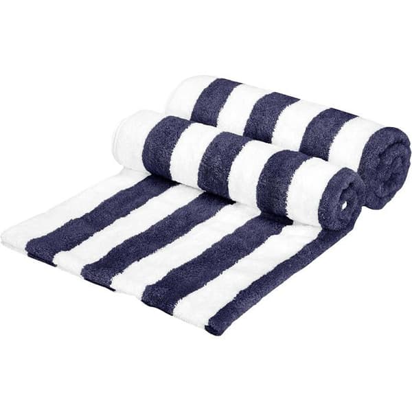 Set med 2 strand-/poolhanddukar, 100 % bomullsfrotté med ränder, mjuka och absorberande, 76 x 152 cm, marinblå