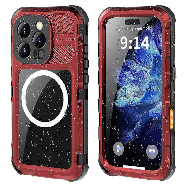 SHELLBOX M -sarja iPhone 16 Prolle IP68 vedenpitävä metallinen sukelluskotelo, yhteensopiva Ma:n kanssa Multicolor Red