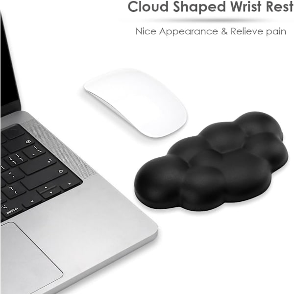 Håndledsstøtte Musemåtte Ergonomisk Blødt PU Læder Memory Foam Håndledssmerte Lindring Musemåtte med Skridsikker Base (Sort)