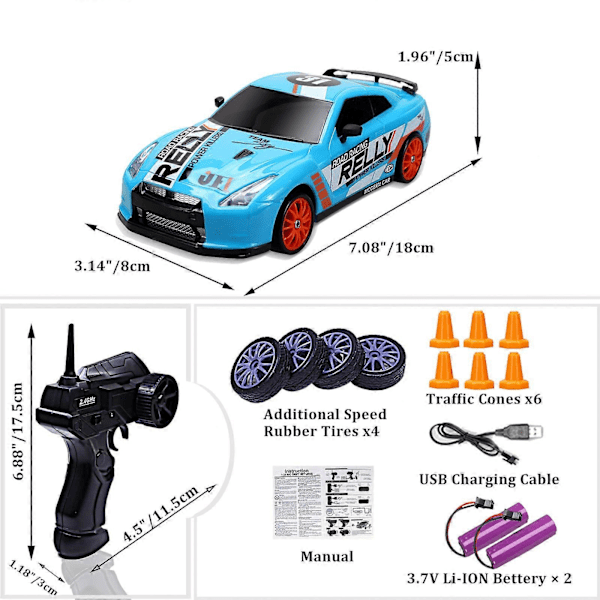 RC Driftbil, 15 km/t, ripebestandig, lett, oppladbar, lav friksjon, fjernstyrt bil Llight Blue