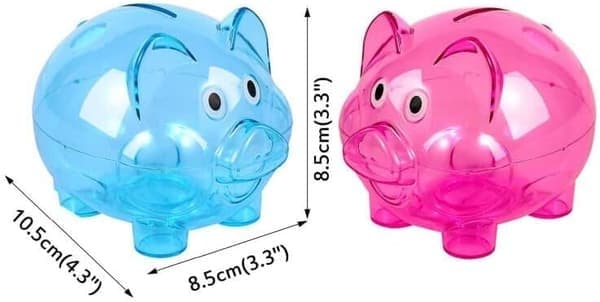 2 stk blå/rosa gjennomsiktig sparegris uknuselig pengebinge myntboks barn gutter jenter bursdag, jul, babyshower