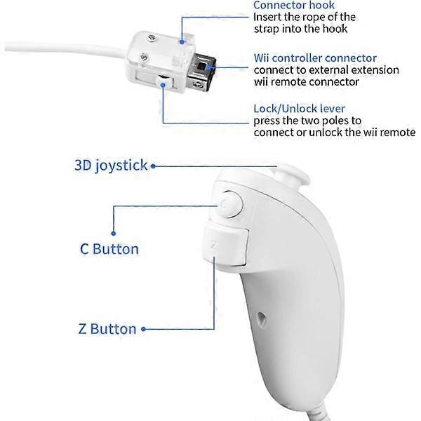 2-pak Nunchuck Controllere til Wii - Kompatible med Nintendo Wii og Wii U - Responsive Joystick Spilcontrollere