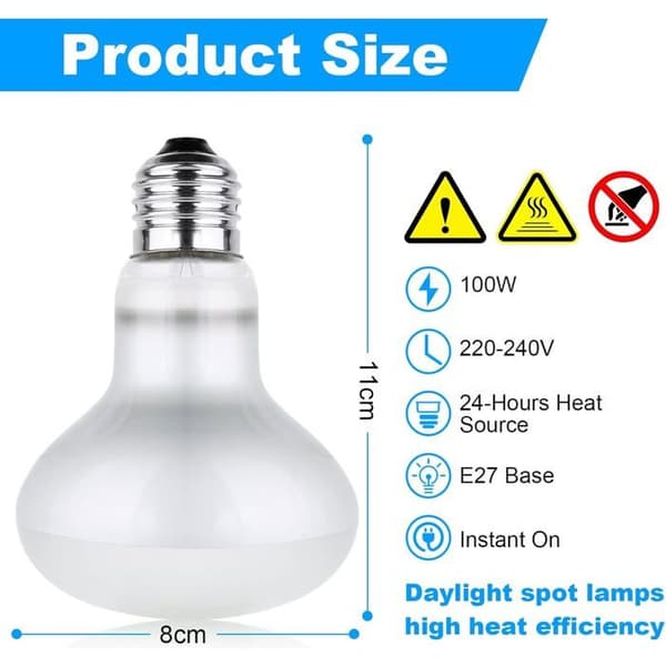 Krybdyrvarmelampe - 2 Stykker - Sølvglas - UVA UVB E27 50W - Til Skildpadder, Firben og Slanger