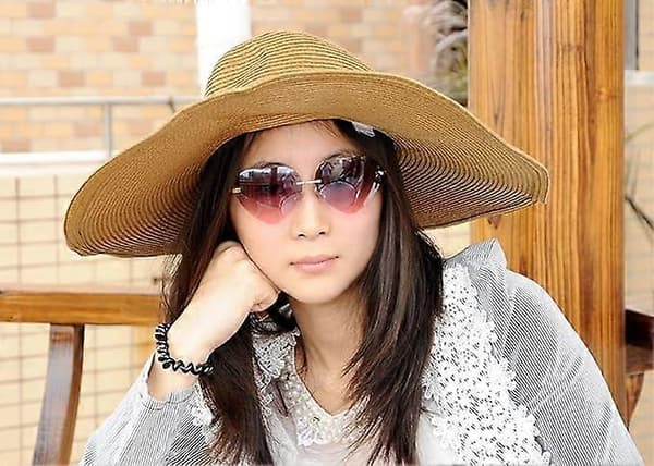 Dam Bredbrättad Derby Floppy Hatt Strand Solhatt UV-skydd Khaki