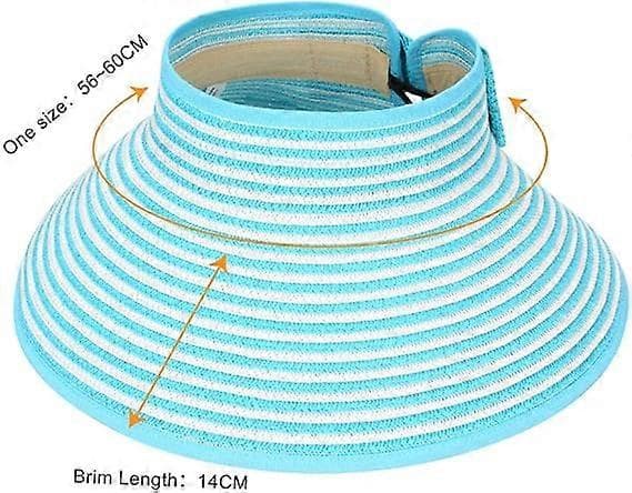 Store Strand Solhatte til Kvinder Foldbar Bredskyggede Hat til Damer Visir Kasket Spand med Sløjfe Sky Blue Stripe