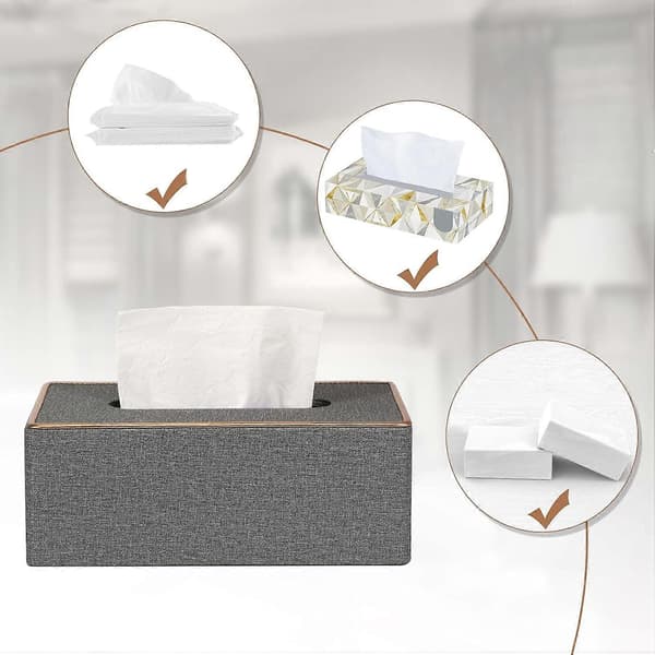 Rektangulär Tissue Box Cover Tissue Box Cover PU Läder Ansiktsvävnadsdispenser för Hem Badrum, Vardagsrum, Sovrum, Matsal, Kontor Grey