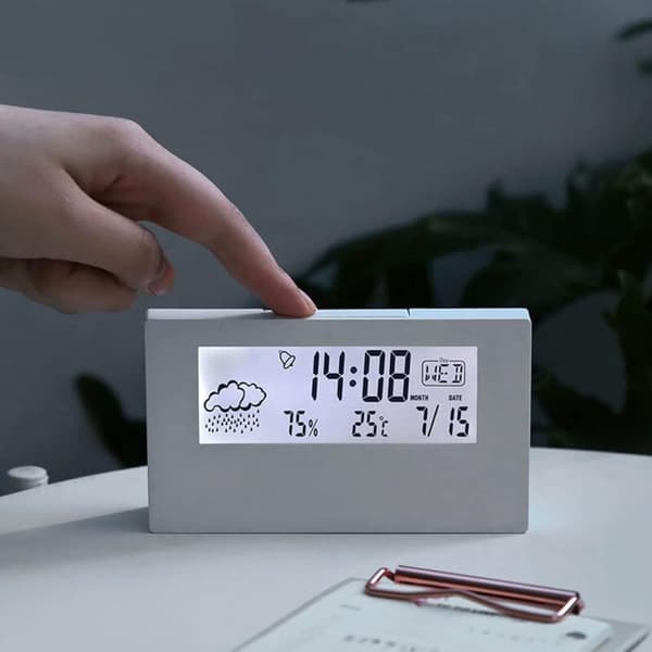 Digital väckarklocka Smart nattlampa Väckarklocka Tid Datum Temperatur Luftfuktighet Display Sängklocka Batteridriven (Vit)