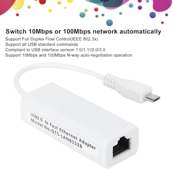 Netværkskortadapter Micro USB til RJ45 Ethernet-port til Raspberry Pi Zero 1.3/W bundkort