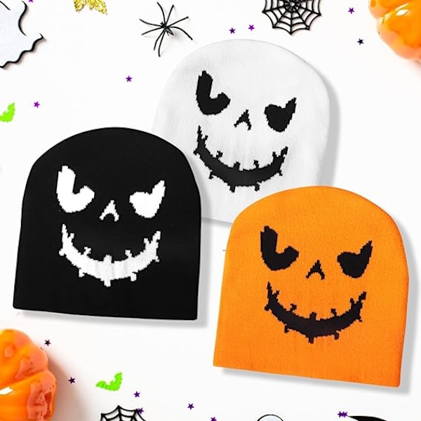 2-pack Halloween Beanie Hattar för Vuxna Pumpa Ansikte Stickad Mössa Rolig Thanksgiving Halloween Dekoration Tillbehör