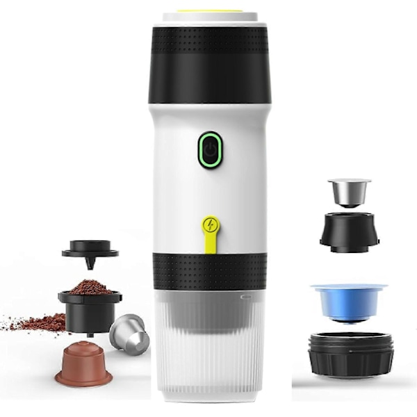 Kannettavat sähköiset espressokeittimet, 3-in-1 matkahöyrykeitin retkeilyautoon, USB-lataus ja langaton lämmitys, ihanteellinen matkailuautoon, patikointiin, toimistoon White
