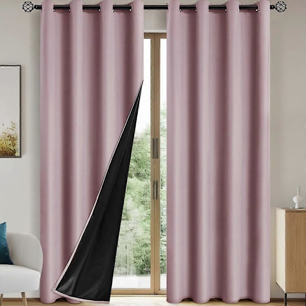 1 stk. Mørklægningsgardiner med belagt isoleret foring, Gardiner til stue, soveværelse, køkken, boligindretning, rumdekoration pink 100X130CM 1PCS&Grommet Top