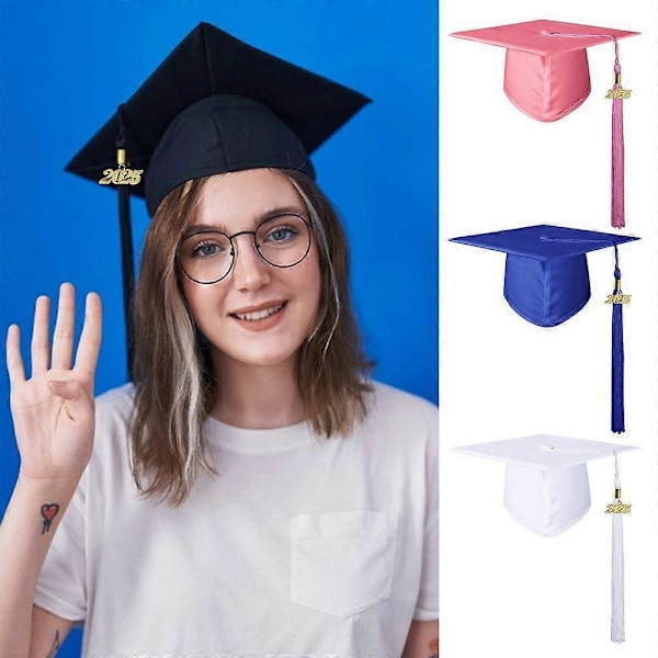 Matt Gradueringshatt for Voksne Unisex Justerbar Bachelorhatt med 2025-Charm Lange Dusker Gradueringsantrekk Bachelorhatt for College Gradueringsbilder Pa White