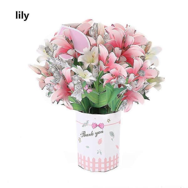 3D Pop-up Bukett Evighetspappersblommor För Födelsedag Jubileum Grattiskort Lily