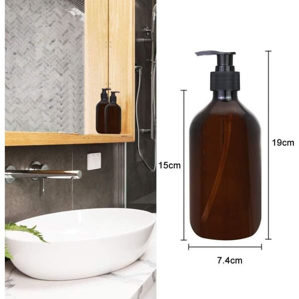 4-delade bärnstensfärgade dispenserflaskor, 500 ml bärnstensfärgade pumpflaskor, tomma bärnstensfärgade plastflaskor för lotion, duschgel, handtvål, tvättmedel