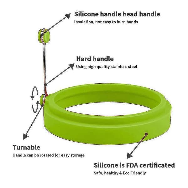 6 stk. silikon eggring, eggringer non-stick, egg koke ringer, stekt eggform eller pannekaker ringer nonstick form ring rund -Yx Green