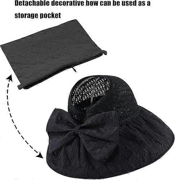 Dame Strand Solhat Bred Skygge Super Solbeskyttelse Solhat med Sort Gummi Solbeskyttelse UV Foldbar Justerbar Solhat Black