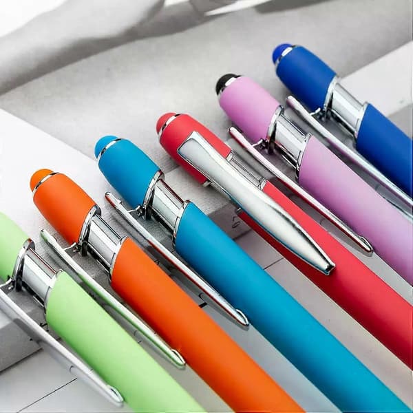 Kulspetspenna med Stylus-spets, 12-pack Regnbåge Gummerad Mjuk Yta