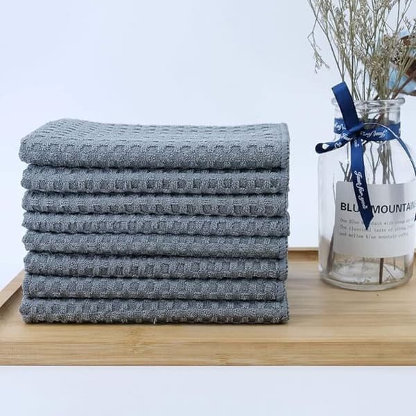 8 Ultra Premium Mikrofiber Kökshanddukar - Hand/Disk - Våffelvävd (Grå, 30x30 cm)