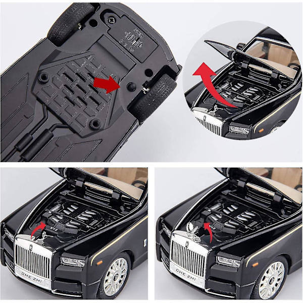 1/24 Rolls-Royce Phantom Modelbil - Zinklegering Legetøjsbil med Lyd og Lys, Perfekt Gave til Børn