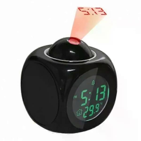 Projektionsvækkeur Loftdisplay Snooze Skrivebordsur Stemme Multifunktion Digitalt Projektionsur Temperaturdisplay Black