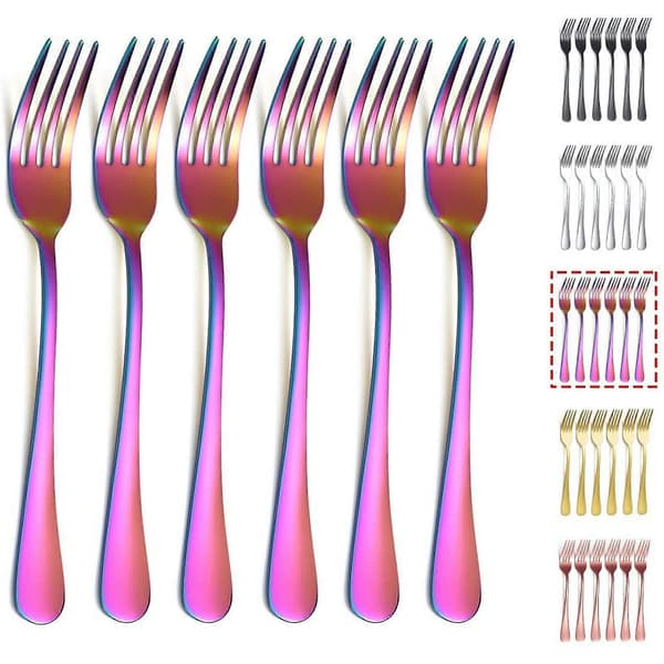 Guld middagsgaffel 6 stk., rustfrit stål 20,75 cm gaffel bryllupsbestiksæt Rainbow