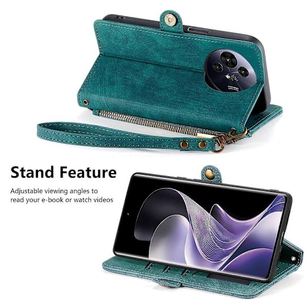Til TCL 50 Pro NxtPaper 5G Etui med Lynlås, Geometriske Linjer, Læder Telefon Cover - Grøn Multicolor Green